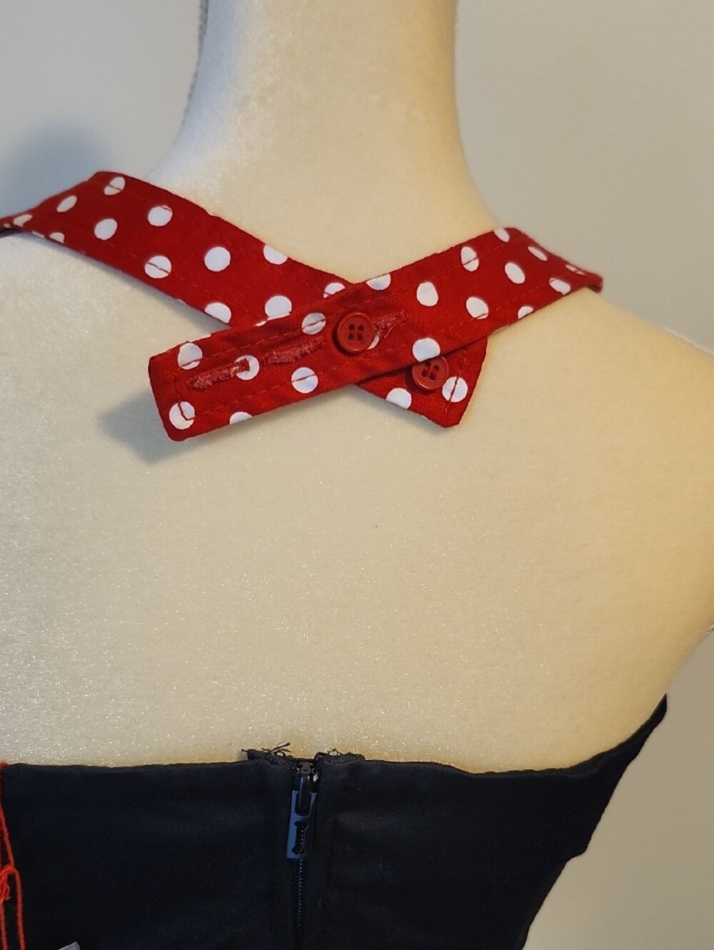 Royal Bones Red Black Polka Dot Pinup Halter Top - Picture 5 of 14